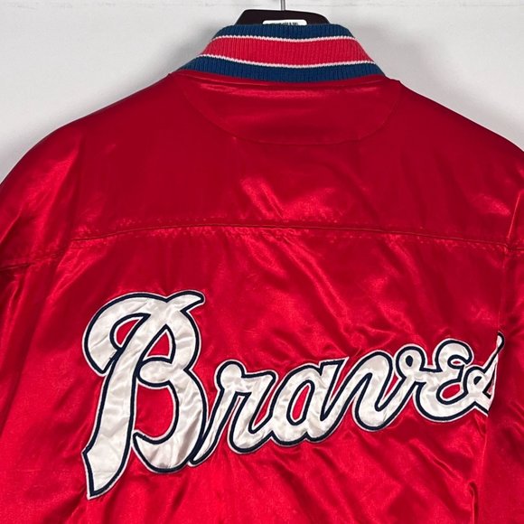 Atlanta Braves Jacket XL Satin Bomber Red Blue Cooperstown Collection G-III - Picture 15 of 16